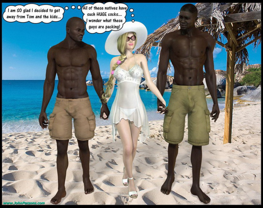 Interracial threesome at the beach